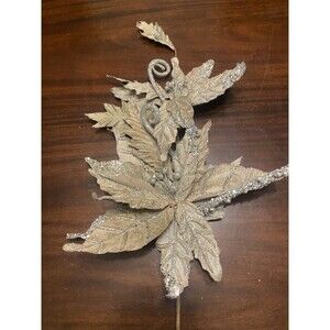 Christmas / Poinsettia Stem / Silver Glitter / Holiday Decor